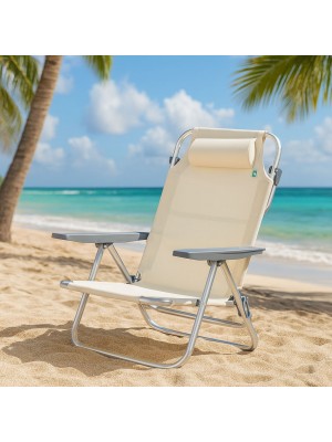 Vista ambientata sedia da spiaggia in alluminio con colore tessuto beige - Avana Totò Piccinni