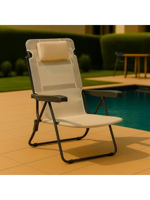 Vista ambientata Sdraio colore Beige Melange con braccioli e cuscino in Textilene modello Marina Totò Piccinni