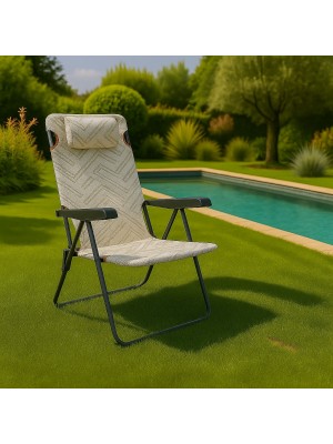 Vista ambientata Sdraio colore "Beige Mosaico" con braccioli e cuscino in Textilene modello Lipbul Totò Piccinni