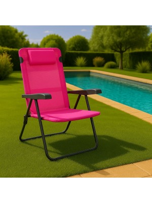 Vista ambientata Sdraio colore Fucsia con braccioli e cuscino in Textilene modello Lipbul Totò Piccinni