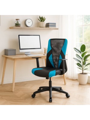 Vista ambientata Sedia ufficio ergonomica colore Azzurro girevole con altezza regolabile modello Team Totò Piccinni