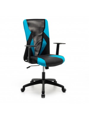 sedia da ufficio ergonomica azzurro girevole vista diagonale