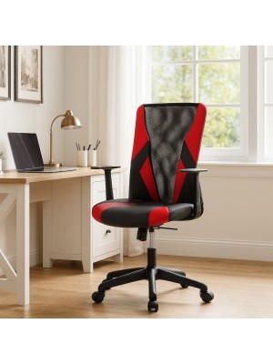 Vista ambientata Sedia ufficio ergonomica colore Rosso girevole con altezza regolabile modello Team Totò Piccinni