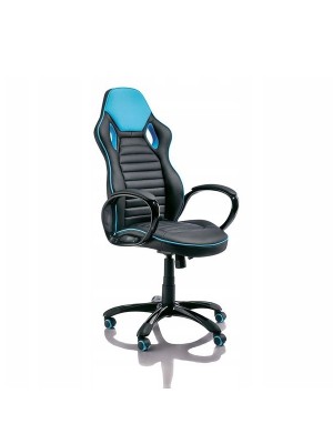 Sedia RACING Gaming Ergonomica Reclinabile Girevole in similpelle con rotelle e poggiatesta (Nero/Azzurro)