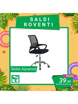 Sedia Poltrona Ufficio AQUARIUS Braccioli, Girevole 360°, Altezza Regolabile, Ergonomica Base Cromata (Nero)