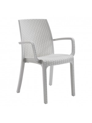 sedie in resina simil rattan da esterno con braccioli design impilabili bianco