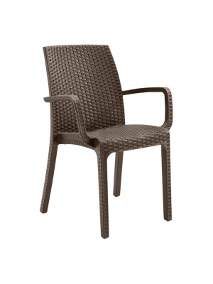 sedie in resina simil rattan da esterno con braccioli design impilabile espresso