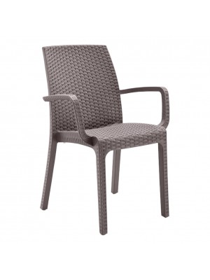 sedie in resina simil rattan da esterno con braccioli design impilabile tortora