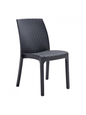 sedia da esterno senza braccioli in resina simil rattan design impilabile antracite