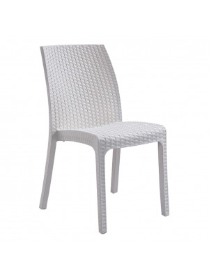 sedia da esterno senza braccioli in resina simil rattan design impilabile bianco