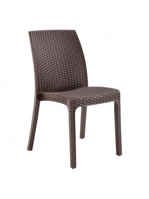 Sedia da esterno, senza braccioli, in resina Simil Rattan, Impilabile (Espresso)