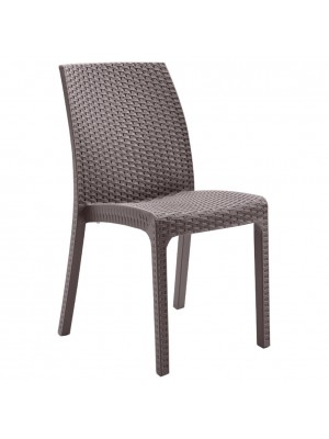 sedia da esterno senza braccioli in resina simil rattan design impilabile tortora