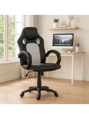 Vista ambientata Sedia da gaming colore Grigio girevole con altezza regolabile modello Office Totò Piccinni