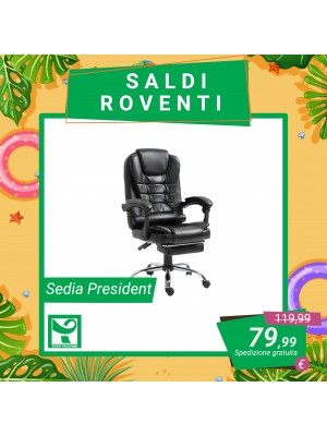 Sedia Poltrona Ufficio PRESIDENT in simil pelle con braccioli e rotelle girevole altezza regolabile (Nero)