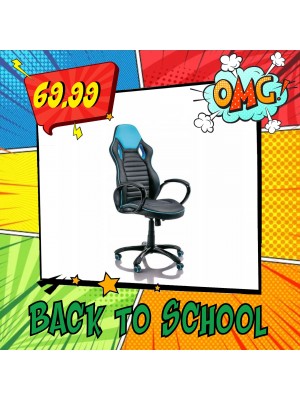 Sedia RACING Gaming Ergonomica Reclinabile Girevole in similpelle con rotelle e poggiatesta (Nero/Azzurro)