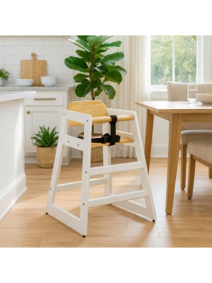 Vista ambientata Seggiolone per bambini in legno colore "Bianco/Naturale" design impilabile Totò piccinni