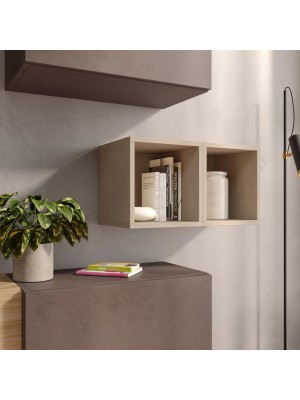 Vista ambientata Set 2 pensili cubo in legno colore argilla 28x28h modello Modula Totò Piccinni