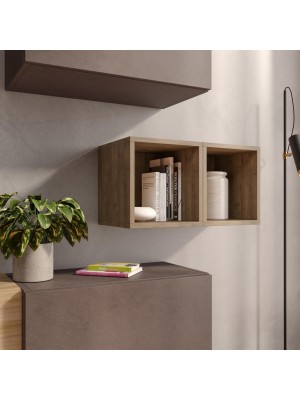 Vista ambientata Set 2 pensili cubo in legno colore rovere mercure 28x28h modello Modula Totò Piccinni