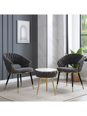 Set tavolino 2 poltroncine vellutato imbottito colore Grigio con finiture nero e oro modello Royal B Totò Piccinni