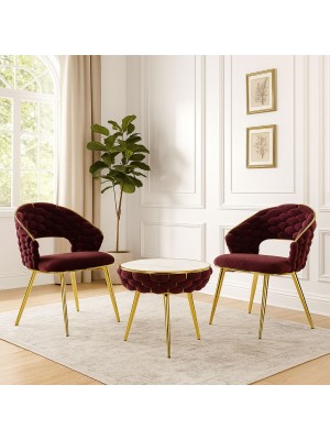 Vista ambientata Set tavolino 2 poltroncine vellutato imbottito colore Porpora finitura in oro modello Royal C Totò Piccinni