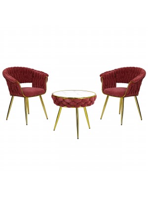 Set tavolino 2 poltroncine vellutato imbottito colore Rosa Antico con finiture in oro modello Royal A Totò Piccinni