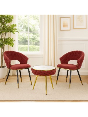 Vista ambientata Set tavolino 2 poltroncine vellutato imbottito colore Rosa Antico con finiture nero e oro modello Royal B Totò Piccinni