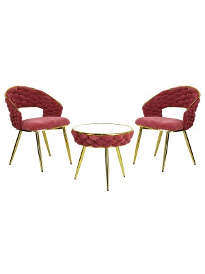 Set tavolino 2 poltroncine vellutato imbottito colore Rosa Antico finitura in oro modello Royal C Totò Piccinni