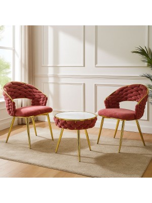 Vista ambientata Set tavolino 2 poltroncine vellutato imbottito colore Rosa Antico finitura in oro modello Royal C Totò Piccinni