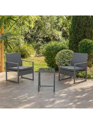 Set da giardino in poly rattan 2 poltrone e tavolino - STEEL BISTROT
