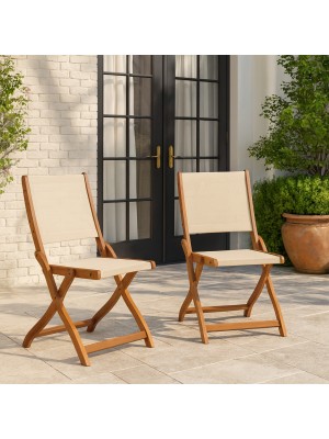 Vista ambientata Set 2 Pz Sedie pieghevoli in legno di Eucalipto e Textilene colore Bianco modllo Baharu Totò Piccinni