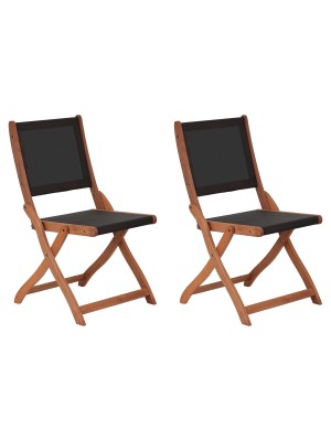 Set 2 Pz Sedie Pieghevoli Baharu in legno di Eucalipto e Textilene (Nero)