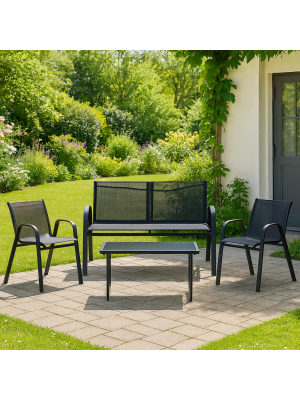 Vista ambientata Salotto da giardino in metallo colore Nero modello Marsiglia Totò Piccinni