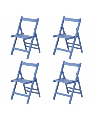 set 4 sedie in legno di alta qualità pieghevoli blu