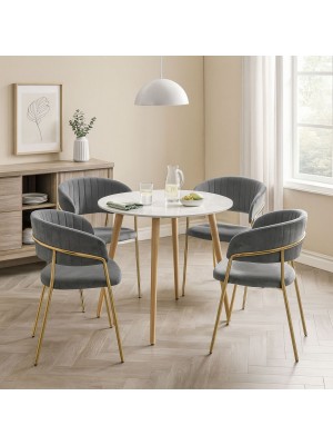 Vista ambientata Poltroncina in Velluto colore Grigio con struttura e gambe in metallo