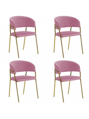 Poltroncina in Velluto colore Rosa con struttura e gambe in metallo