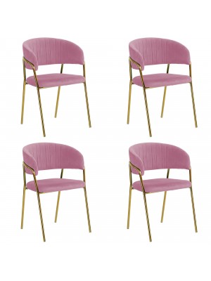 Poltroncina CAROL in velluto imbottito con struttura e gambe in metallo oro (Rosa 4 Pezzi)