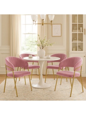 Vista ambientata Poltroncina in Velluto colore Rosa con struttura e gambe in metallo