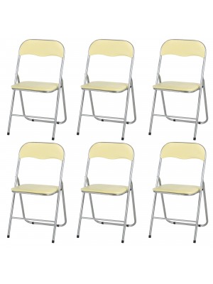 Sedie Pieghevoli in Ecopelle, salvaspazio in metallo, imbottite, Set da 6 (Beige)