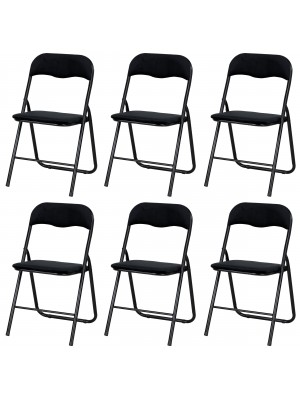 Sedie Pieghevoli in VELLUTO mod. SOFT salvaspazio in metallo, imbottite, Set da 6 (Velluto Nero)