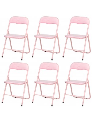 Sedie Pieghevoli in VELLUTO mod. SOFT salvaspazio in metallo, imbottite, Set da 6 (Velluto Rosa)
