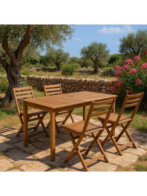 Set Tavolo ARLESTON 140x78 con 4 Sedie Pieghevoli in Legno 