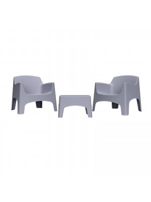 Set da Giardino in Polipropilene 2 Poltrone impilabili e Tavolino colore Grigio modello Ibiza Totò Piccinni