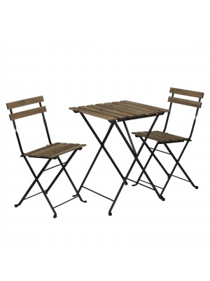 Set Bistrot Nature Tavolino e 2 Sedie in legno struttura in metallo (Naturale)
