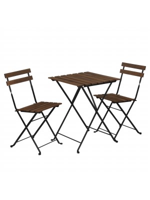 Set BISTROT NATURE Tavolino e 2 Sedie in legno struttura in metallo (Noce)