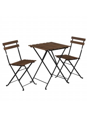 Set Bistrot Nature Tavolino e 2 Sedie in legno struttura in metallo (Noce)