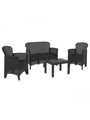 Set Salottino effetto rattan da giardino Divano e 2 Poltroncine con cuscini Made in Italy - JUNGLE (Antracite)