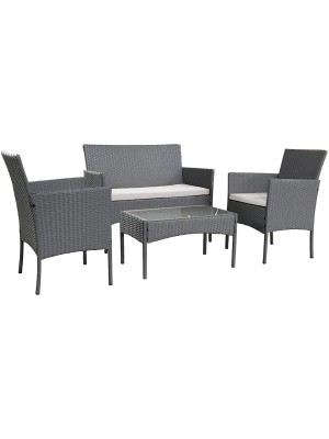 vista completa salottino set praga in polyrattan con cuscini grigio