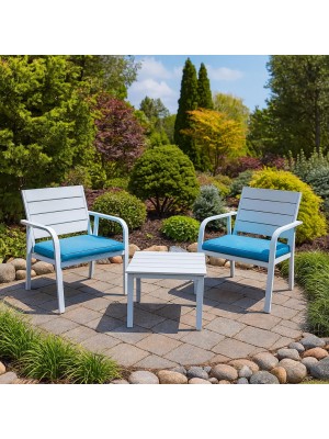 Vista ambientata Set da giardino in metallo colore Bianco 2 poltrone e tavolino modello Cuba Totò Piccinni