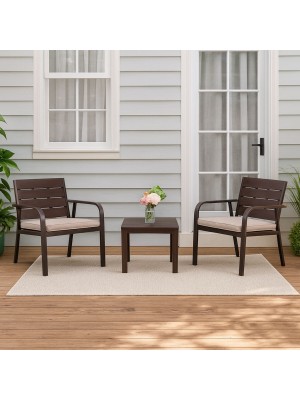 Vista ambientata Set da giardino in metallo colore Marrone 2 poltrone e tavolino modello Cuba Totò Piccinni