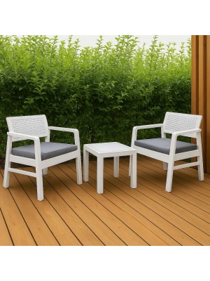 Vista ambientata Set da giardino in Polipropilene colore Bianco con cuscini modello Kraka Totò Piccinni